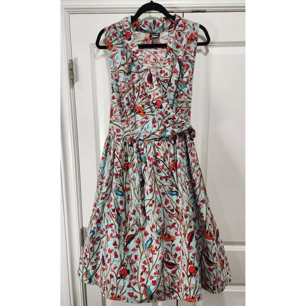 Retrolicious Women 3X Bird Print Fit Flare Spring Dress Side Zip 100% Cotton USA - Picture 2 of 12